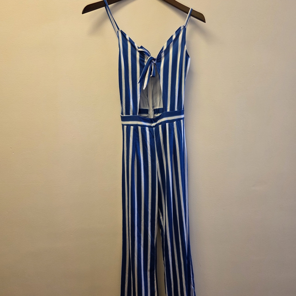 Blue and White Striped Jumpsuit